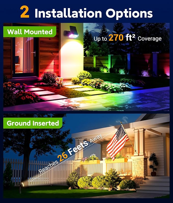 LETMY Solar Lights Outdoor Waterproof IP65, 6 Pack Solar Spot Lights Outdoor with 14 Big LEDs, 2-in-1 Wall Lights & 7 Modes Solar Landscape Spotlights for Pathway Yard Patio Decor Garden Gifts (RGB)
