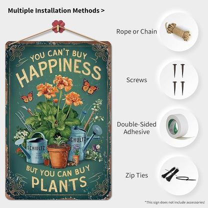 Gardening Gifts Vintage Garden Sign You Can't Buy Happiness But You Can Buy Plants Mental Signs for Outside Tin Sign for Greenhouse Bedroom Outdoor Yard Backyard Home Garden Art,8x12inch