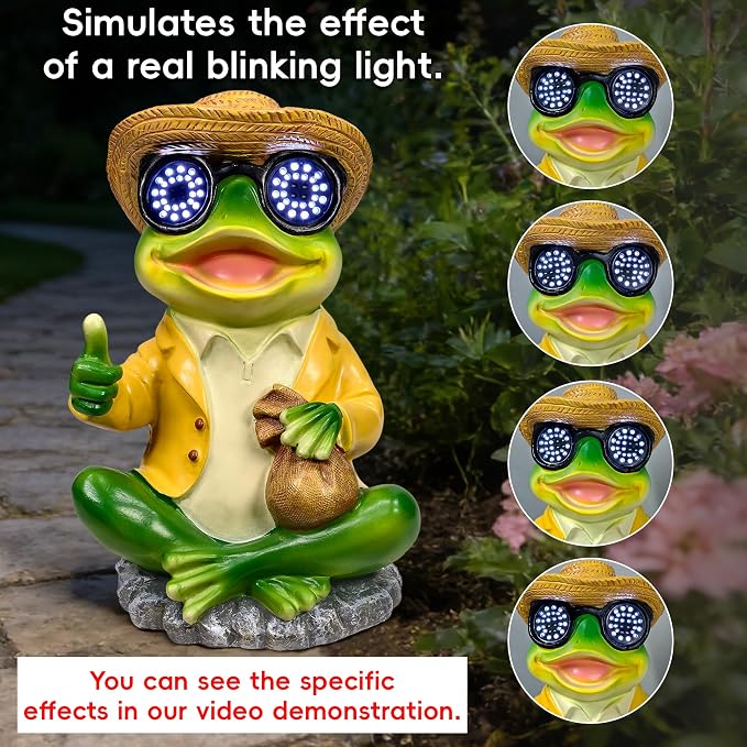 Solar Frog Garden Statue Decor - Waterproof Frog Figurine with Solar LED Blink Eyes,Funny Outdoor Garden Statues for Yard Patio Lawn Ornament,Unique Housewarming, Birthday, Thanksgiving, Mom Gifts