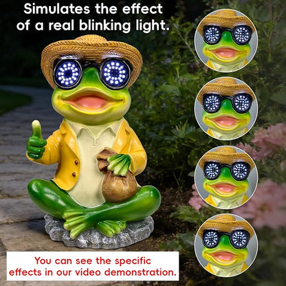 Solar Frog Garden Statue Decor - Waterproof Frog Figurine with Solar LED Blink Eyes,Funny Outdoor Garden Statues for Yard Patio Lawn Ornament,Unique Housewarming, Birthday, Thanksgiving, Mom Gifts