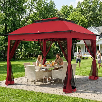 COOS BAY 11x11 Pop Up Gazebo with Mesh Netting, Instant Outdoor Canopy Tent, Water Resistant Shelter with UPF 50+ UV Protection, 121 Sq Ft Coverage, Red