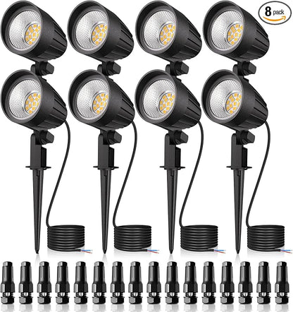 MEIKEE 7W 800lm Low Voltage Landscape Lighting, 12V 24V LED Landscape Lights, 2700K IP66 Waterproof Outdoor Spot Lights with Connectors for Garden Pathway Yard Decoration (8 Pack)