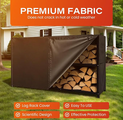 6ft Waterproof Firewood Rack Cover - Heavy Duty Black 600D Oxford Fabric - Indoor Or Outdoor Firewood Log Cover with Zipper & Adhesive Closing Strips - Rack NOT Included - Black