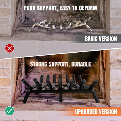 Fireplace Grates with Ember Retainer- 21 Inch Fireplace Log Grate Heavy Duty Solid Steel 7-Bars, Fire Grate, Inside Wrought Cast Iron Wood Stove Pit for Indoor Outdoor Chimney Hearth