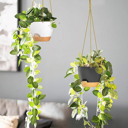 ZMTECH 6.5 Inch Hanging Planters for Indoor Outdoor Plants, 2 Pack Self Watering Hanging Plant Pots with Drainage Holes and Removable Saucer, Plastic Flower Hanging Pots with Watering Lip (White)