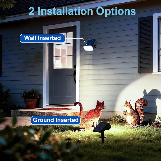 JEJOT Solar Lights Outdoor Waterproof IP65, Super Bright LED with Lens, 6500K 2 Lighting Modes, Solar Powered Yard Garden Solar Spot Lights for Outside Landscape Auto On/Off - 4 Pack