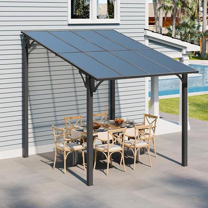 JY QAQA 8x10FT Outdoor Pergola, Gazebo Pergola with Sloped Roof, Large Wall Mounted Heavy Duty Awning for Patio, Deck, Backyard Outdoor pergola
