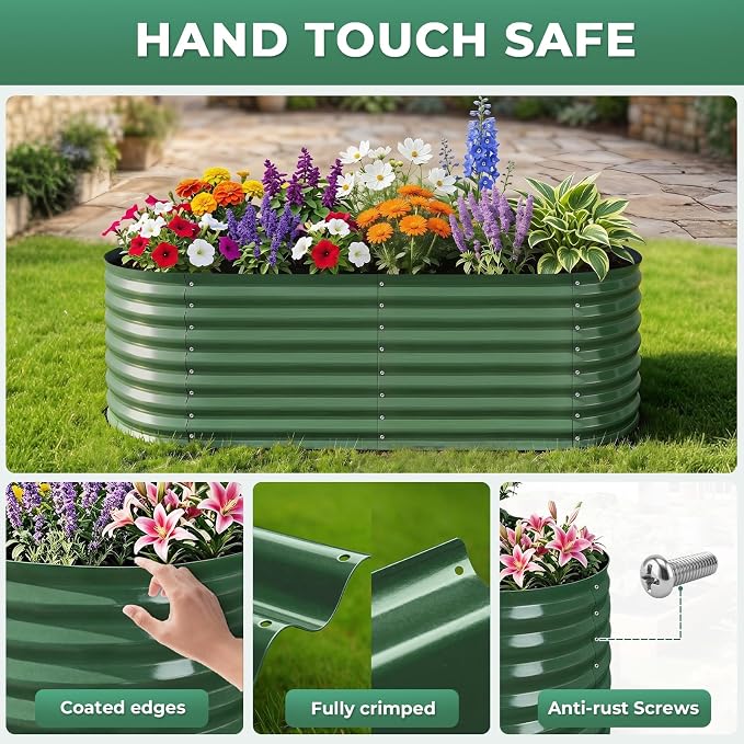 Galvanized Raised Garden Bed, 4x2x2ft Oval Metal Planter Box,Planter Raised beds,119 Gallons Rust-Resistant Deep Root Planter for Outdoor Vegetables, Flowers - Forest Green
