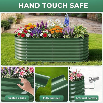 Galvanized Raised Garden Bed, 4x2x2ft Oval Metal Planter Box,Planter Raised beds,119 Gallons Rust-Resistant Deep Root Planter for Outdoor Vegetables, Flowers - Forest Green