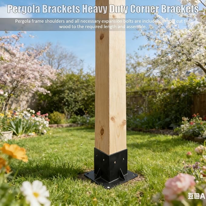 2 PCS Post Base Set Pergola Bracket Kit, Pergola Kits to Build Yourself | 4x4 Corner Brackets for Wood for Wood Beams, Corner Brackets for Do It Yourself Pergola Kits Outdoor Gazebo Patio Log Cabin