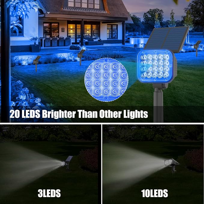 Solar Spot Lights Outdoor, Blue Solar Lights Outdoor Waterproof IP65, Adjustable Panel Landscape Spotlights for Tree Yard Halloween Christmas Landscape Decor, 6 Pack