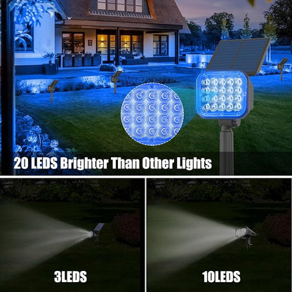 Solar Spot Lights Outdoor, Blue Solar Lights Outdoor Waterproof IP65, Adjustable Panel Landscape Spotlights for Tree Yard Halloween Christmas Landscape Decor, 6 Pack