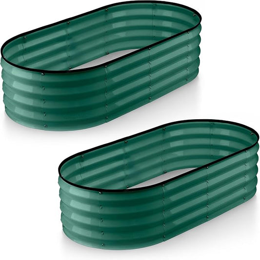 Plant & Plot Galvanized Raised Garden Beds Outdoor // 4×2×1 ft (2-Pack) Planter Raised Beds for Gardening, Vegetables, Flowers // Large Metal Garden Box (Dark Green) // Patented Tool-Free Design