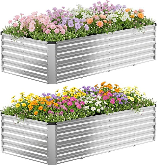 NEWBULIG Galvanized Raised Garden Bed Outdoor, 8x4x2ft 2 Pack Metal Planter Box for Gardening, Rust-Resistant Rectangular Raised Flower Bed for Vegetables Flowers Herbs, Open Bottom, Easy Assembly