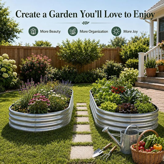 HOOPLE 2 Pack Raised Garden Bed 6x3x1FT, Galvanized Metal Raised Garden Bed Outdoor, Oval Design with Open Base for Better Drainage, Easy Gardening for Vegetables, Flowers & Herbs