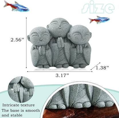 Mini Zen Monk Praying Statue Small Buddha Jizo Figurine Sandstone Feng Shui Sculpture Ornament for Fish Tank Decor Home Garden Good Luck Decoration - Chanting