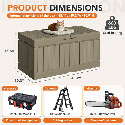 78 Gallon Deck Box Outdoor Indoor Waterproof Storage Box for Patio Furniture, Pool Accessories, Garden Tools, and Cushion Storage, Coffee