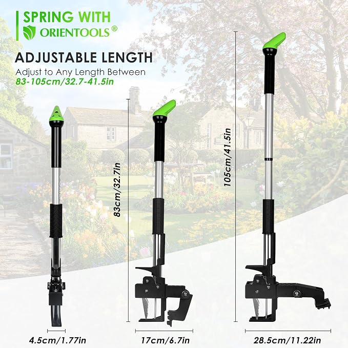 ORIENTOOLS Weed Puller, Stand Up Weed Puller, 32 to 41 inch Long Handle, Upgrade Detachable Telescopic Handle Garden Weeding Tool with 4 Claws for Labor Saving Dandelions Remover Tool