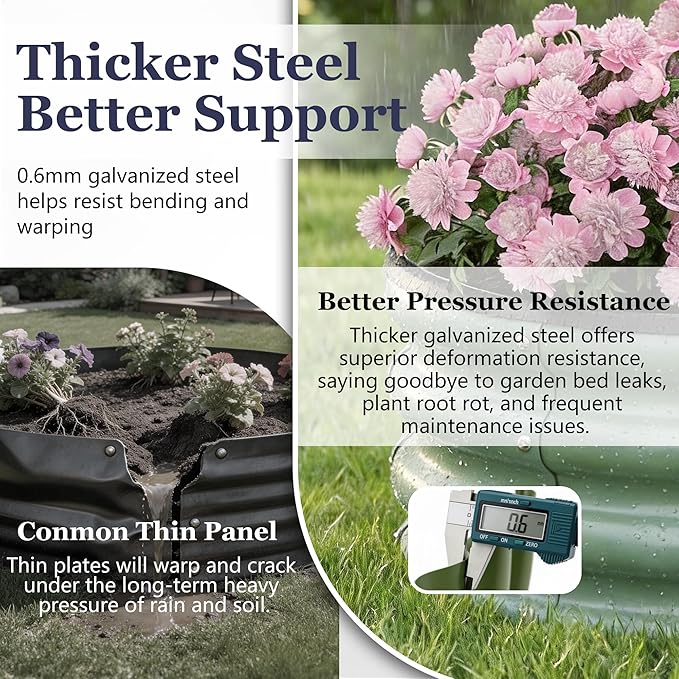 2 x 2 x 1 ft Round Raised Garden Bed, Green 3 Pack 0.6 mm Thick Galvanized Steel Planter Box with Double Layer Paint and Safety Edge Trim for Vegetables Flowers Herbs Outdoor Garden