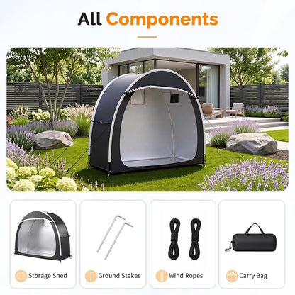 VINGLI Bike Storage Shed Tent for 2-3 Bikes, Outdoor Portable Bicycle Storage Shed with Carry Bag, Waterproof Bike Tent for Motorcycle, Garden Tools, Lawn Mower, Black