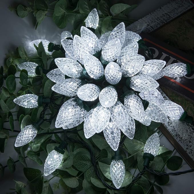 AWQ 100LED 81 FT C9 Christmas String Lights Plug in Fairy Twinkle String Lights 8 Modes Timer Function Waterproof Extendable for Indoor Outdoor Wedding Party Christmas Decoration (100, White)