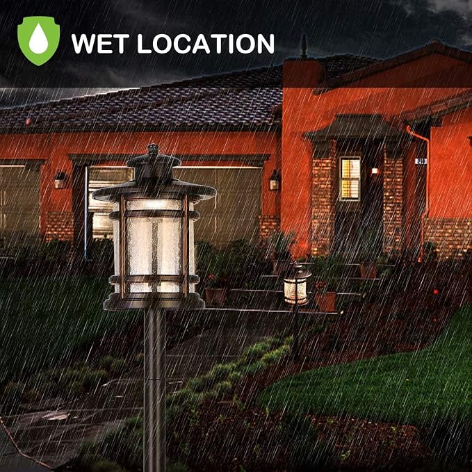 hykolity Low Voltage LED Landscape Lighting, 12V Outdoor Pathway Lights | Die-Cast Aluminum, Waterproof Path Lights with Crackled Glass, 3.4W 155LM, Wired ORB Walkway Light for Yard Garden, 2 Pack