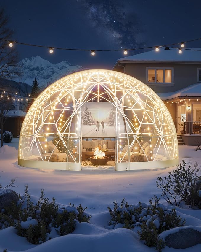 VEVOR Garden Dome Tent, 9.5 x 5.7 ft Outdoor Clear Bubble Tent for 2–4 Person, Weatherproof Geodesic Dome Greenhouse with Window, PVC Transparent