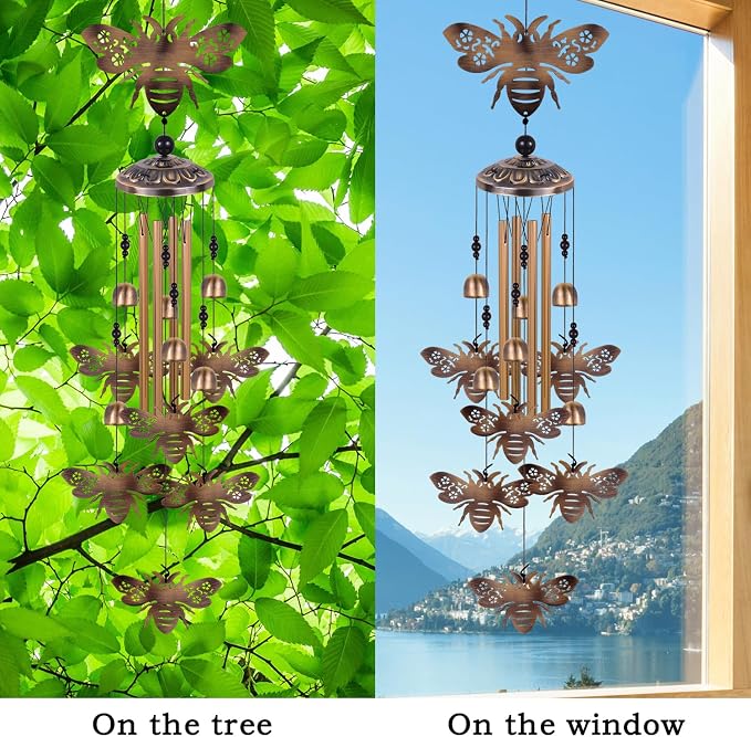 Bronze Bees Wind Chimes for Outside/Indoor/Garden/Home/Balcony/Lawn/Tree/Yard/Garden Decoration, Retro Wind Catcher, Bee Decor, Blessing Wind Bells, Memorial WindChimes Gifts for Mom, Grandma, Woman