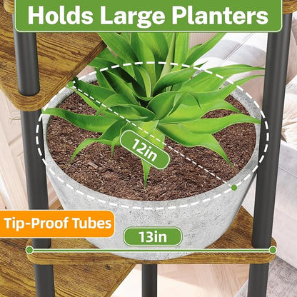 iDavosic.ly Tall Plant Stand Indoor for Large & Heavy Duty Planters, 4 Tier Corner Flower Shelf with Wooden Trays & Metal Frame, 33 Inch Orchid Rack for Living Room Balcony Porch, Black & Brown