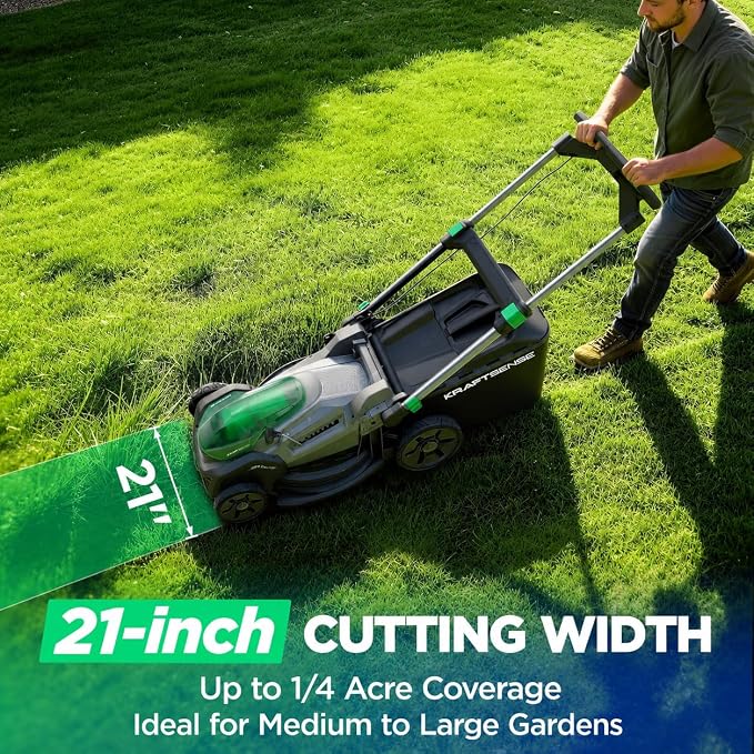 21" Cordless Lawn Mower, 40V Electric Mower with 2×8.0Ah Batteries & Charger, 8-Position Height Adjustment, 60L Grass Bag, 3-in-1 Mulching, Bagging & Rear Discharge for Medium, Large Yards