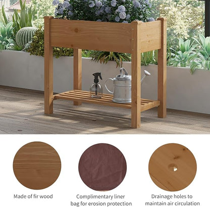 Raised Garden Bed with Legs Elevated Wooden Planter Box Stand Large Planter Stand Box for Fruits Vegetables Flowers with Divider with Bag - 34x18x30.5IN（Brown）