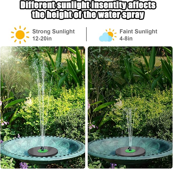 Yzert Solar Fountain for Bird Bath Green Flower White Lights, 3.5W Glass Solar Bird Bath Fountains with 2200 mAh Battery, Solar Fountain Pump with 7 Nozzles for Outdoor Garden, Pond, Pool Decor