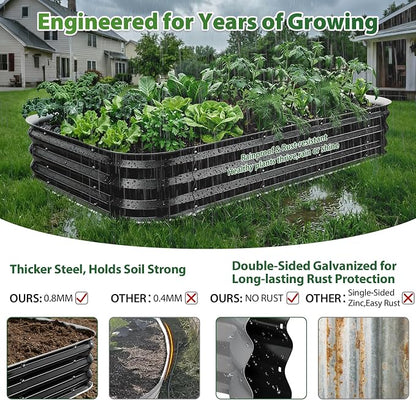 Square Galvanized Raised Garden Bed 4x4ft – Easy Home Gardening Planter Box for Vegetables & Flowers,Herbs – 12" Heavy Duty Outdoor Gardening Bed with Easy Assembly (Black)