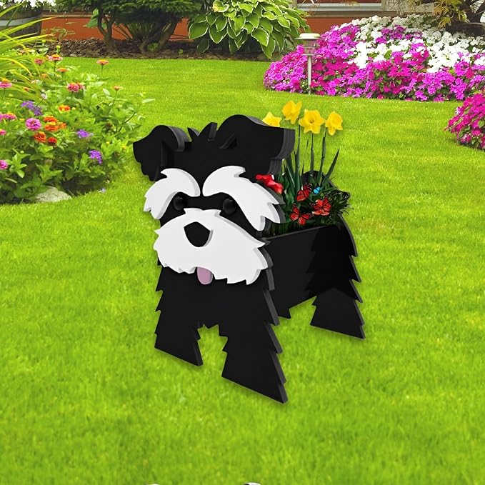 Black Schnauzers Dog Planter Pots, 9.84 x 10.24x 15 Inches | Large Dog Flower Pot, Cute Animal Shaped Plant Pot, Gifts for Women & Pet Lovers, Indoor Outdoor Garden Home Office Decor