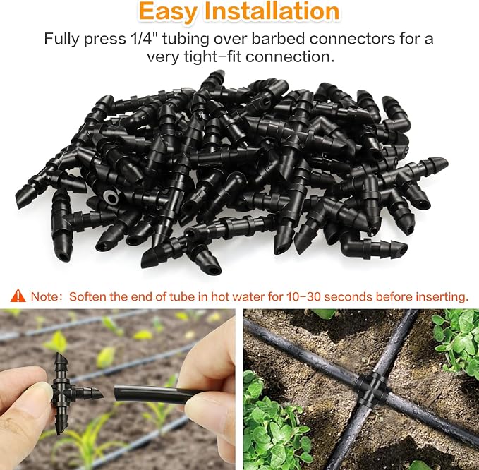 Gardrip Drip Irrigation Cross Fittings: 45 Pieces Barbed 4-Way Cross Irrigation Parts with Sharp End Fits for 1/4 Inch Drip Tubing Line Tee Connectors for Garden Lawn