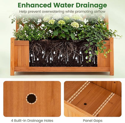 Giantex Raised Garden Bed with Trellis, 71" Wooden Elevated Planter Box, High Trellis for Plant Flower Climbing Pot Hanging, Indoor & Outdoor Planter Box for Yard, Garden, Balcony