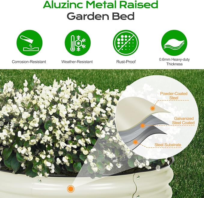 Aoodor 17" Tall 42" Metal Raised Garden Bed, Outdoor Planter Box and Raised Garden Kit for Vegetables, Flowers, Tomatoes Carrots and Herbs, Beige
