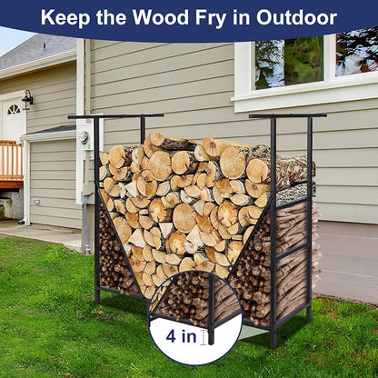 HONEST OUTFITTERS 4ft Firewood Rack Outdoor, Adjustable Heavy Duty Firewood Holder, Adjustable Wood Racks for Outdoor Indoor, Metal Log Racks for Firewood with Firewood Bag Carrier, Black