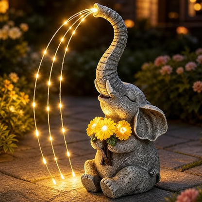 mocosa Solar Garden Statues Elephant and LED Lights Birthday Gifts for Women Mom Grandma Solar Outdoor Cat Decor for Outside,Outdoor Solar Lights for Yard, Garden and Patio, Unique Gift for Women