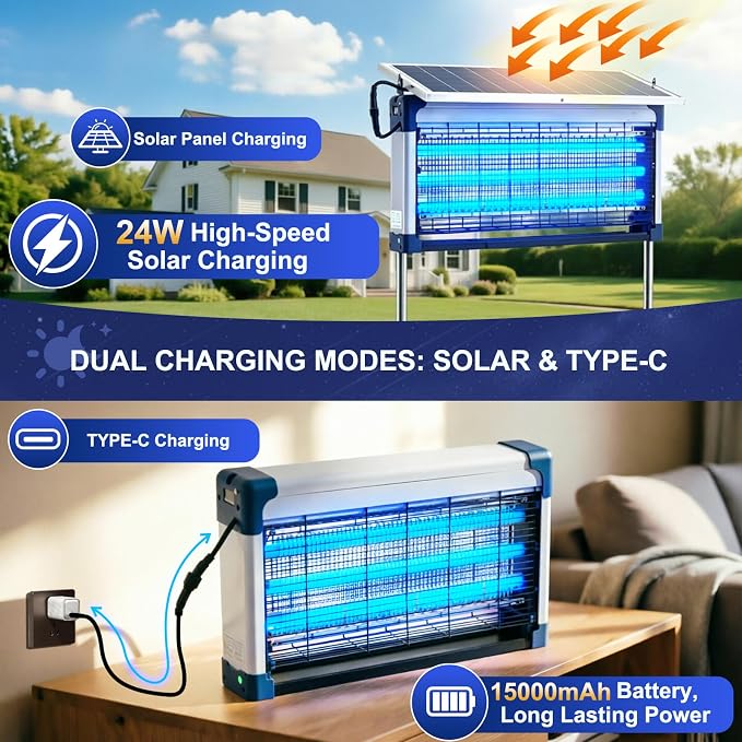 Solar Bug Zapper Outdoor (Silver Gray, 22.5in Diagonal)