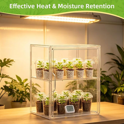 Mini Greenhouse Indoor with Magnetic Door, L-2tier-2pcs | Strong Heat & Moisture Retention, Blocks Wind & Frost, Adjustable Shelf Height, Magnetic Door, Tool-Free Easy Assembly