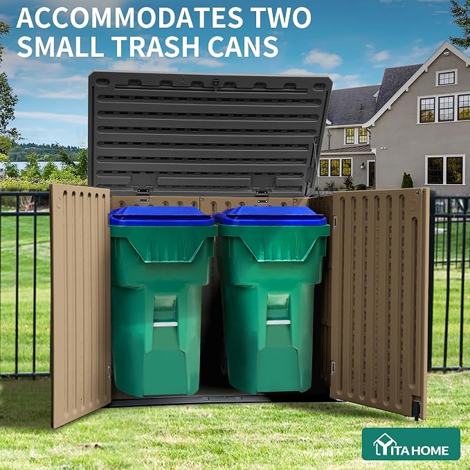YITAHOME Outdoor Resin Storage Sheds, 39 in Height Lockable Waterproof Horizontal Shed w/o Shelf, Easy to Assemble Shed Storage for Garden Tools, Brown