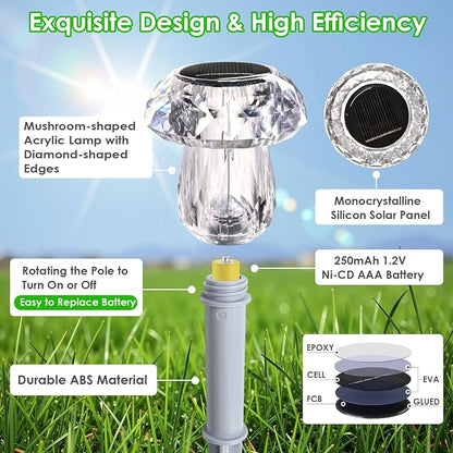 Mancra Solar Pathway Lights Outdoor, 8 Pack Mushroom Solar Lights Outdoor Waterproof Dusk to Dawn Solar Garden Lights for Yard Walkway Garden Decor, Cool White