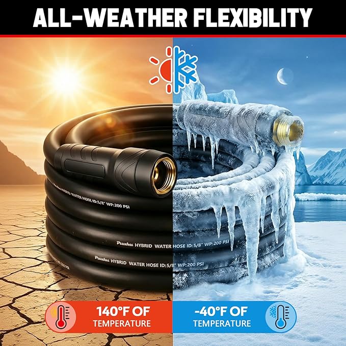 Garden Hose 25ft x 5/8", NON-EXPANDABLE Heavy Duty Premium Flexible Water Hose, No Kink, Leakproof, Lightweight Hybrid Hose with Male to Female Fittings for Household、Backyard
