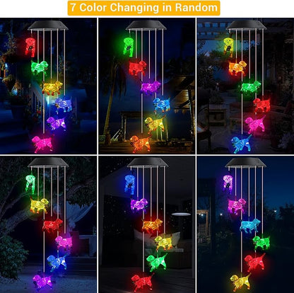 Toodour Solar Wind Chime, Color Changing Wind Chimes Dog | LED Decorative Mobile, Gifts for Mom Grandma, Waterproof Outdoor Decorative Lights, Garden, Patio, Yard, Window Outdoor Decor