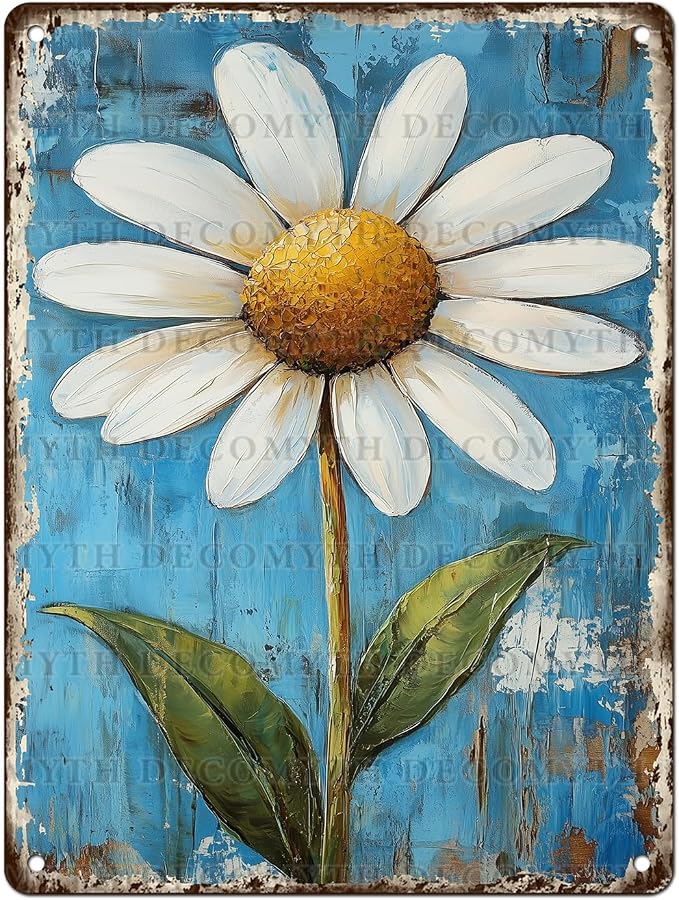 Vintage Daisy Flower Tin Sign Retro Garden Metal Poster Funny Wall Art Cafe Office Home Bar Plub Club Shop Toilet Indoor Man Cave Farmhouse Accessories Bathroom Farm Garden Plaque 12 * 16inch