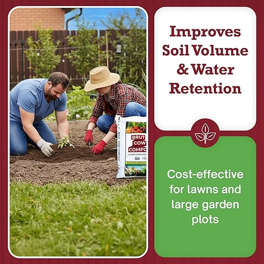 Brut Cow Compost – Nutrient-Rich Composted Cow Manure Organic Soil Amendment – 100% Pure Compost, Additive-Free Fertilizer for Vegetable Gardens, Flowers, Lawns & Indoor Plants – 10 Quart