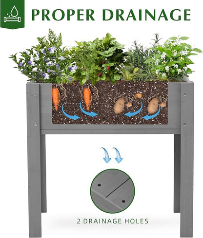 SoliWood Set of 2 Raised Garden Bed with Legs, 31x16x31'', Outdoor Wood Elevated Planter Box, Grey Cedar, Thick Legs, w/Liner