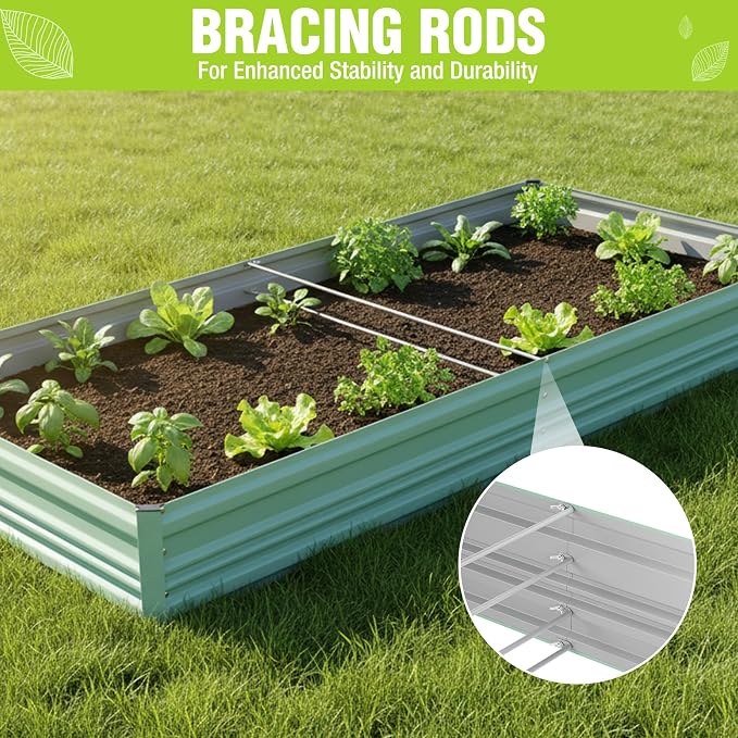 WORKPRO 2PK 7.5x4x1ft Outdoor Galvanized Raised Garden Bed, Rust-Resistant Planter Raised Beds for Vegetable, Flowers, Herbs, Light Green