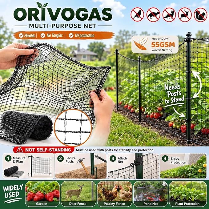 Plastic Mesh Fence Deer Fencing 4x75ft,Reinforced Edges,55gsm Heavy Duty Temporary Fence,Ideal for Garden Netting,Animal Barrier,Safety Netting, Fruit Plant Protection, Black